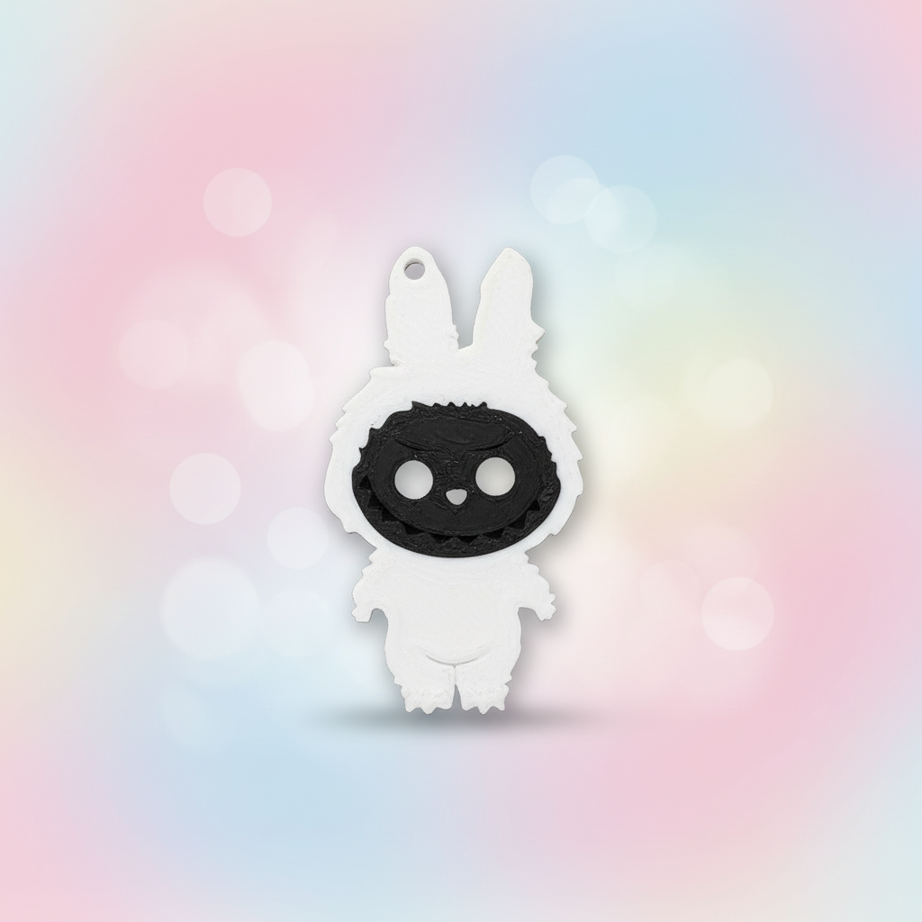 Breloc Labubu 3D Print pe fundal pastel